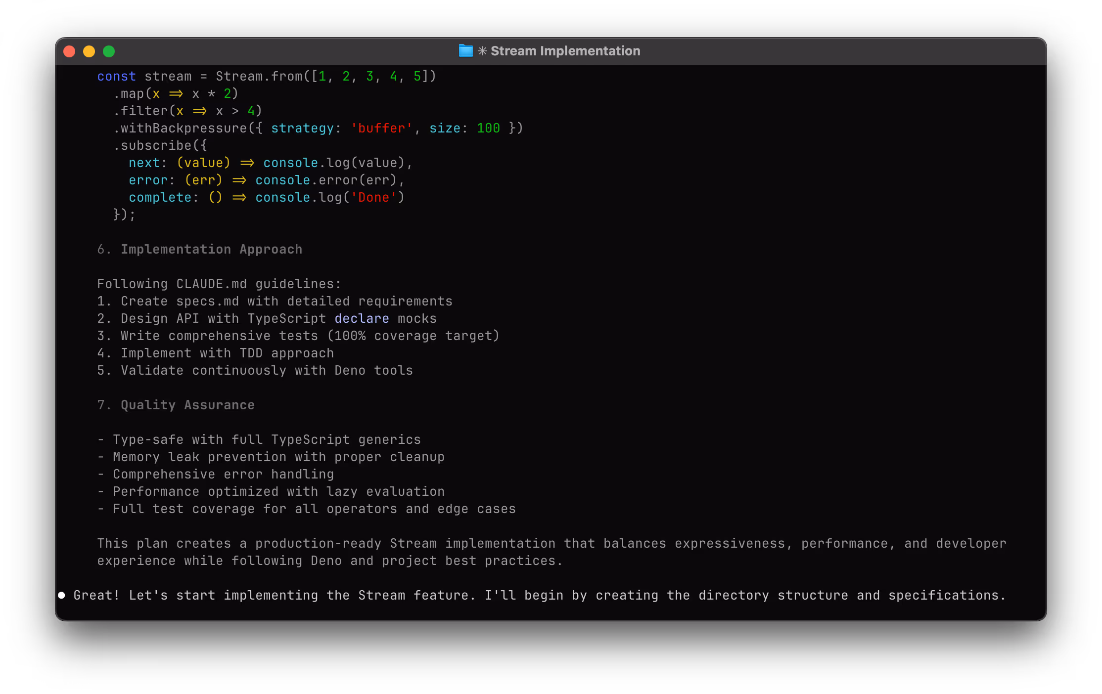 Claude ready to start implementation